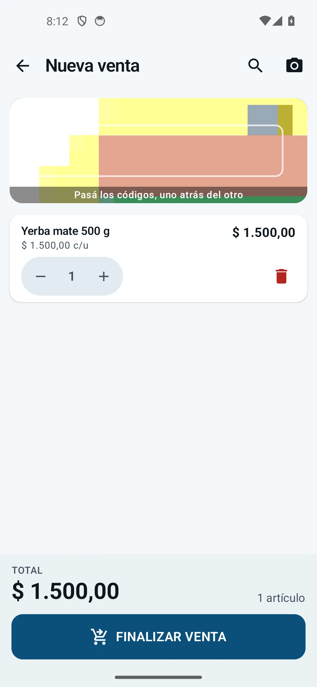 Pantalla de venta